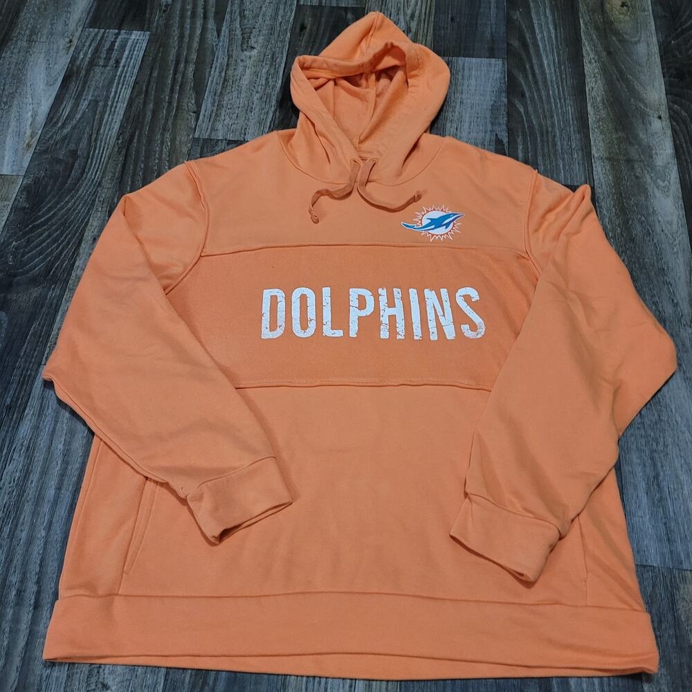 2XL Miami Dolphins Orange Logo Hoodie Y2K NFL Football‎ Sweatshirt Football